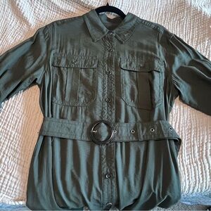 Banana Republic Army Green Belted Shirt Dress